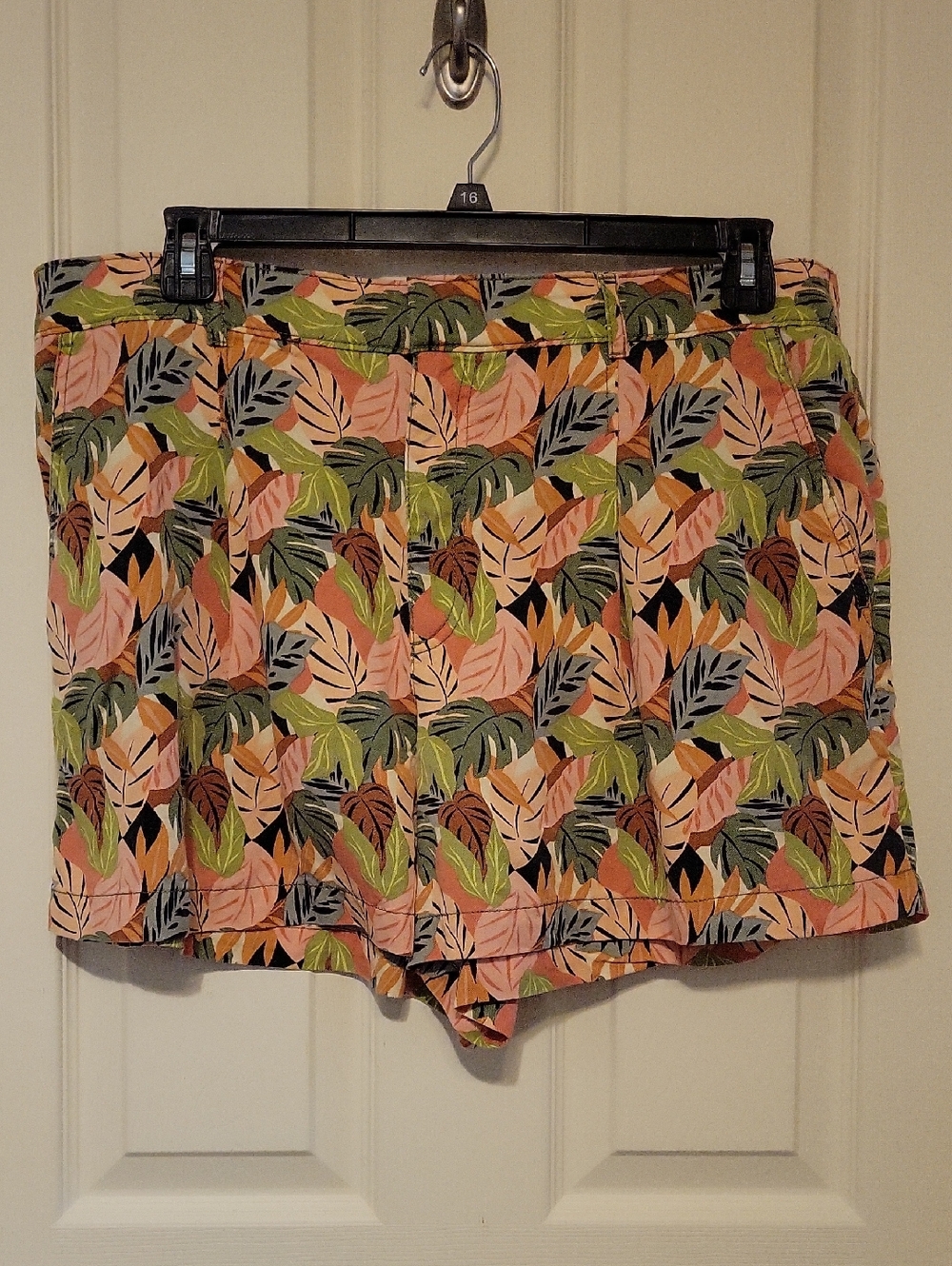 LOFT Tropical Leaf Print Shorts - Coral, Orange, Green & Black